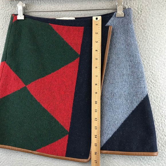 Tory Burch Geometric Wrap Skirt Red Green Blue Leather Trim Size 4 - Picture 7 of 10
